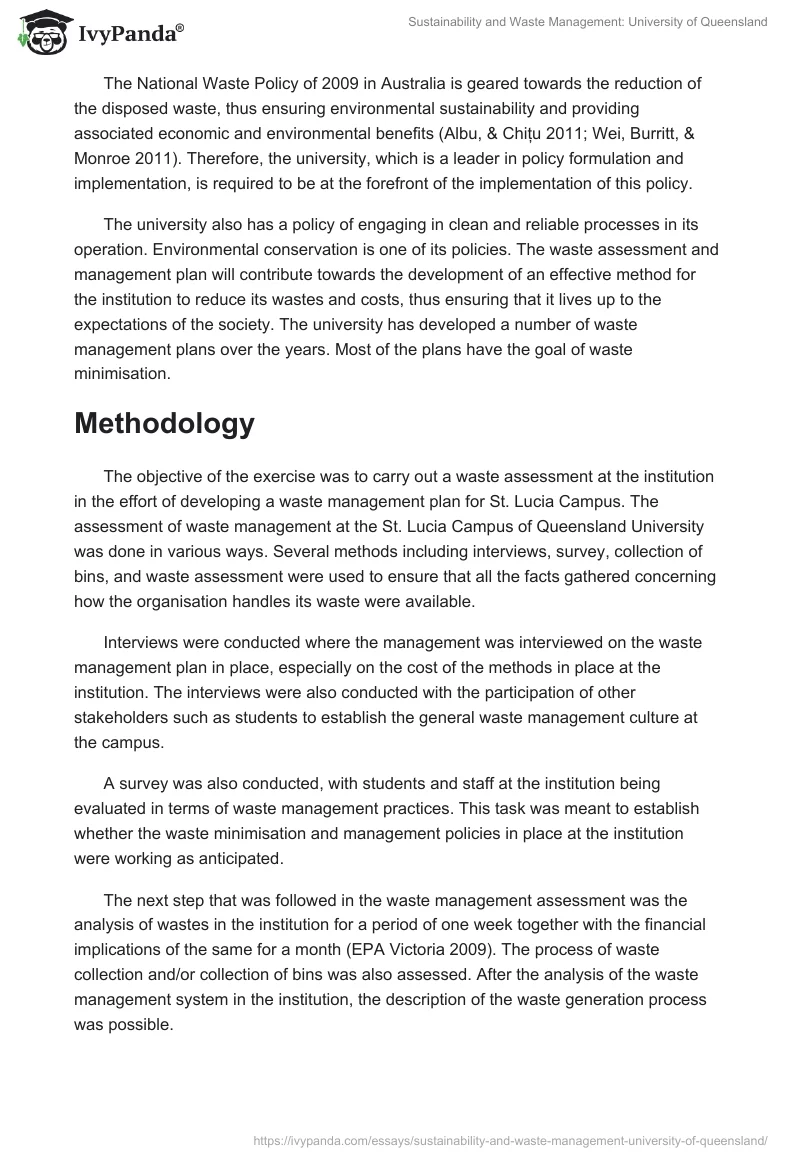 Sustainability and Waste Management: University of Queensland. Page 3