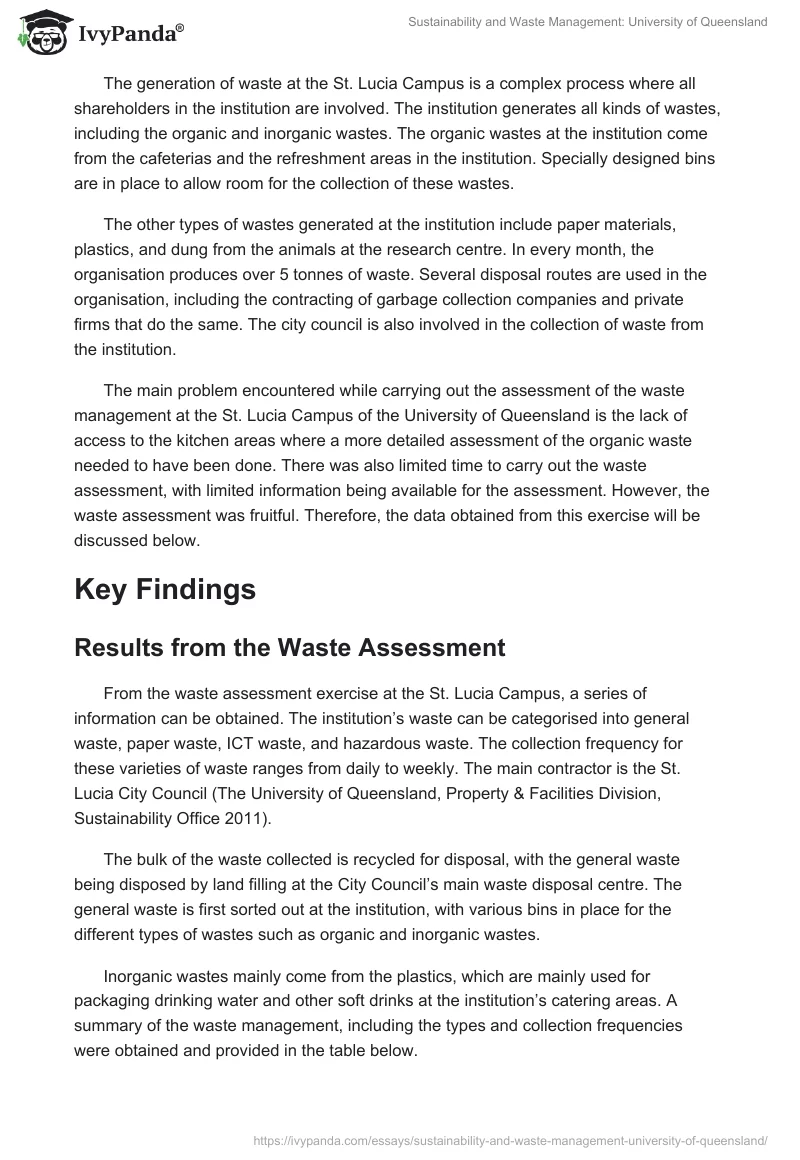 Sustainability and Waste Management: University of Queensland. Page 4