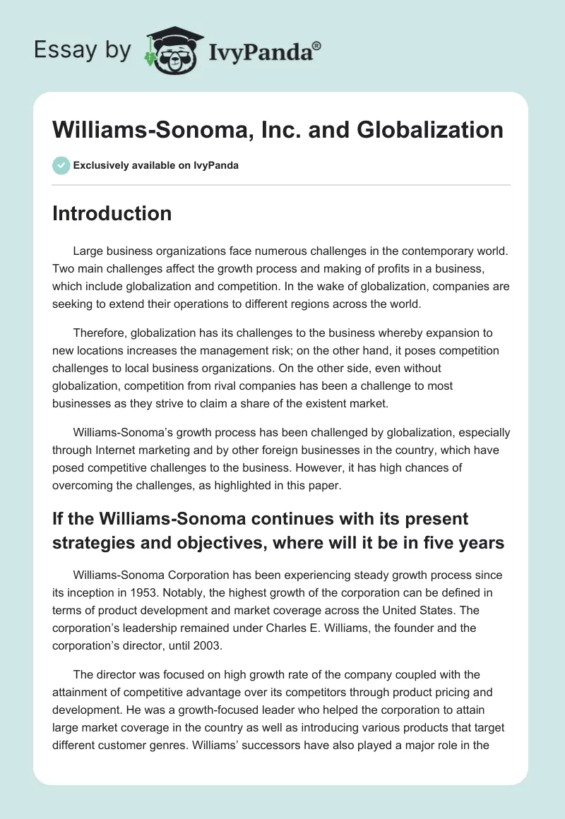 Williams-Sonoma, Inc. and Globalization. Page 1