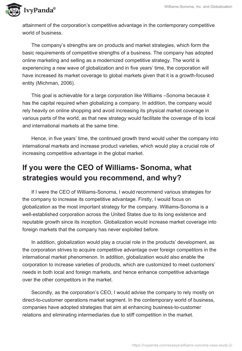 Williams-Sonoma, Inc. and Globalization. Page 2