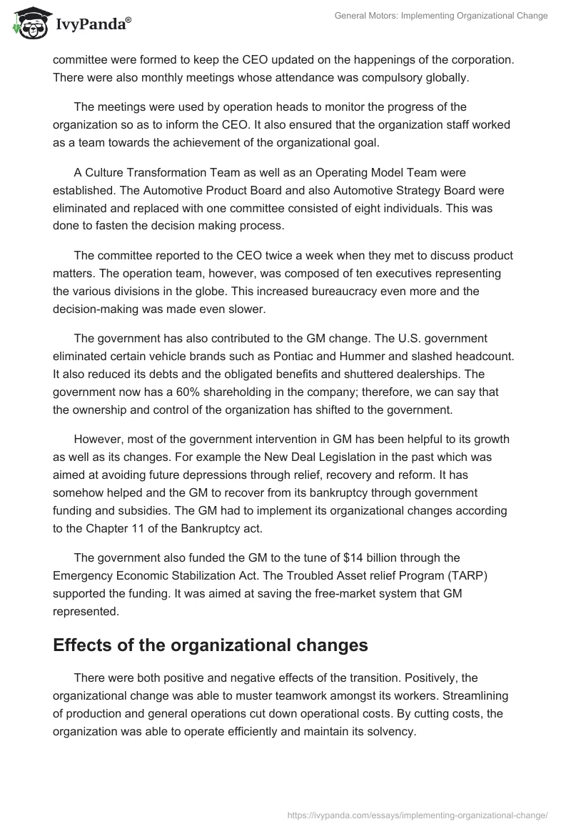 General Motors: Implementing Organizational Change. Page 3