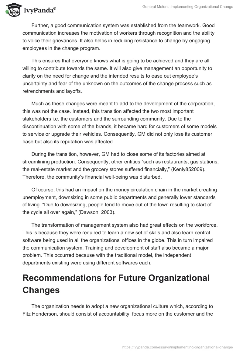 General Motors: Implementing Organizational Change. Page 4
