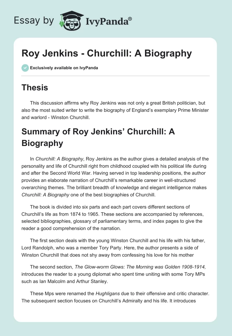Roy Jenkins - Churchill: A Biography. Page 1