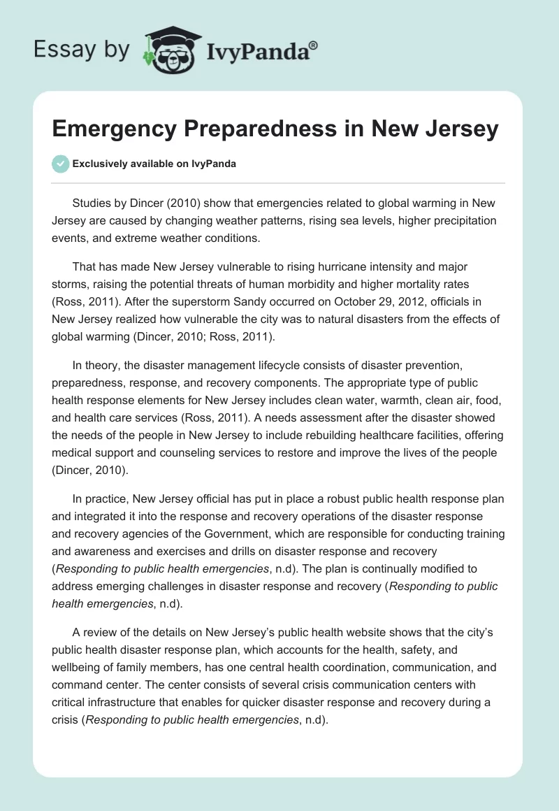 Emergency Preparedness in New Jersey. Page 1