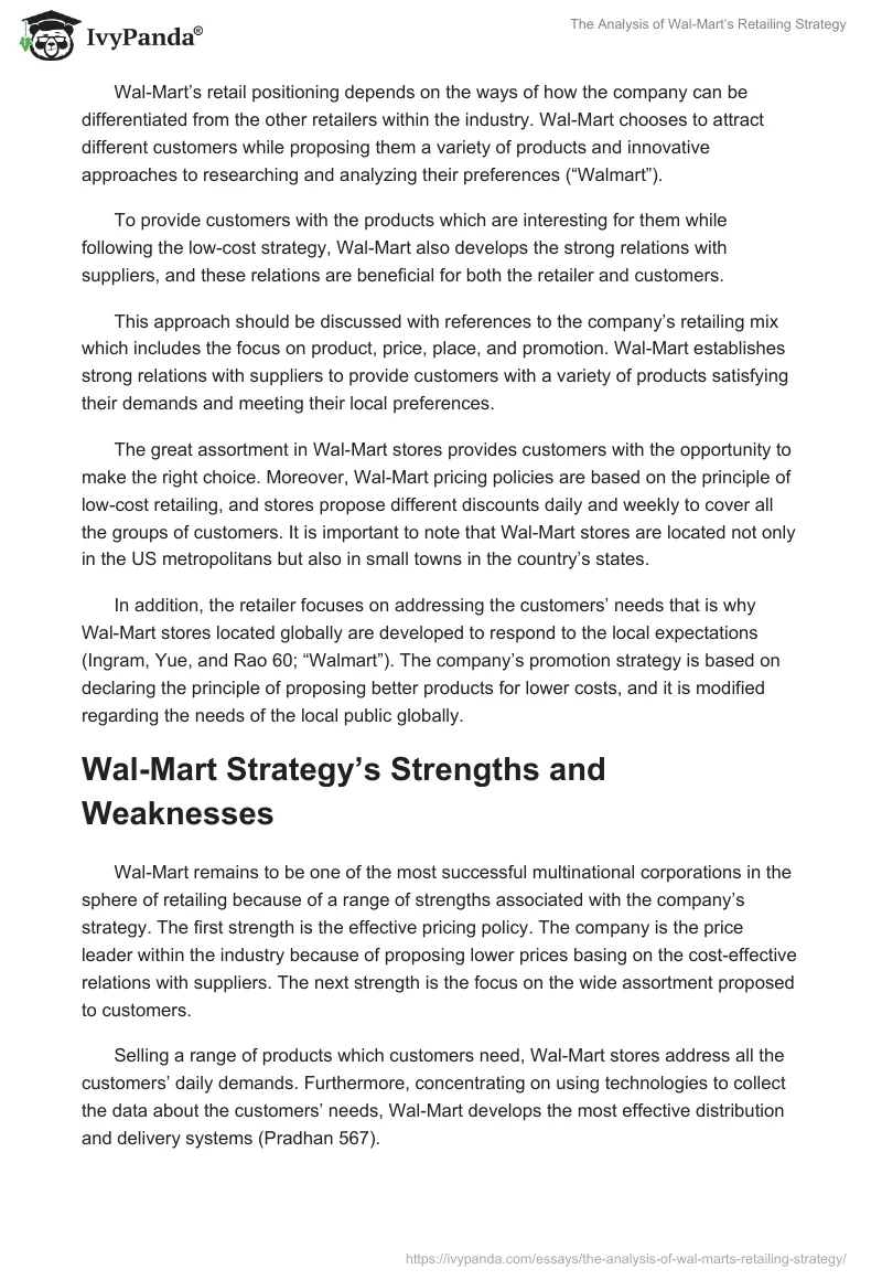 The Analysis of Wal-Mart’s Retailing Strategy. Page 2
