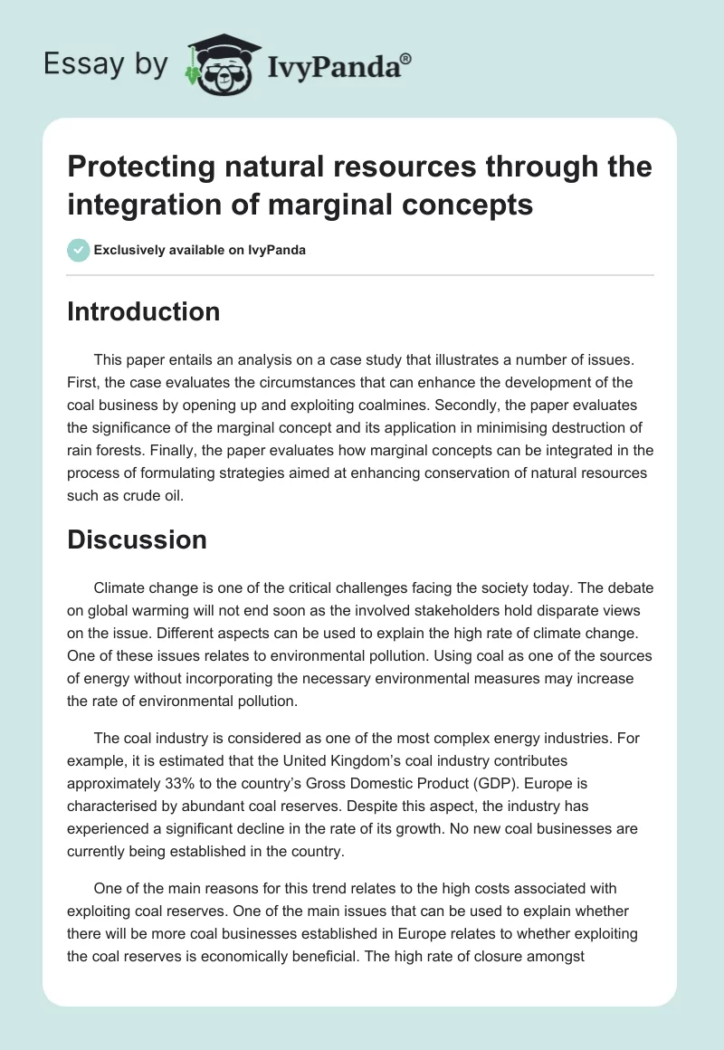 Protecting natural resources through the integration of marginal concepts. Page 1