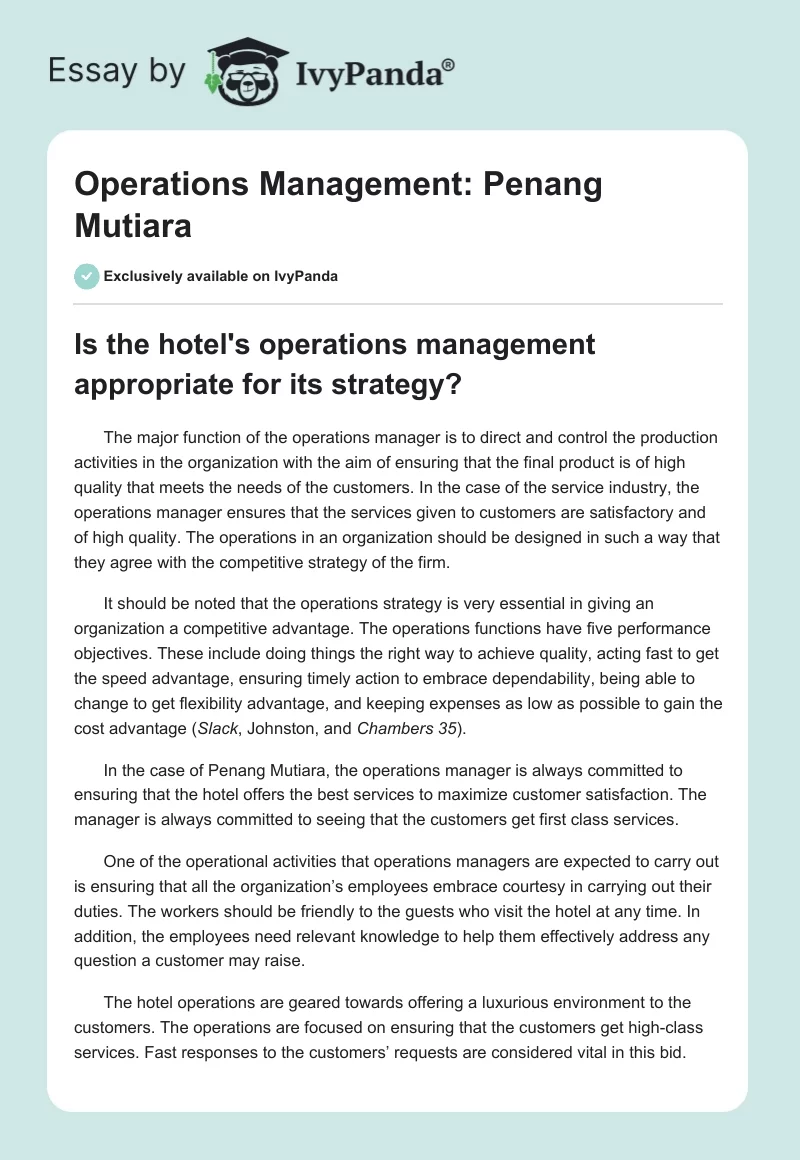 Operations Management: Penang Mutiara. Page 1