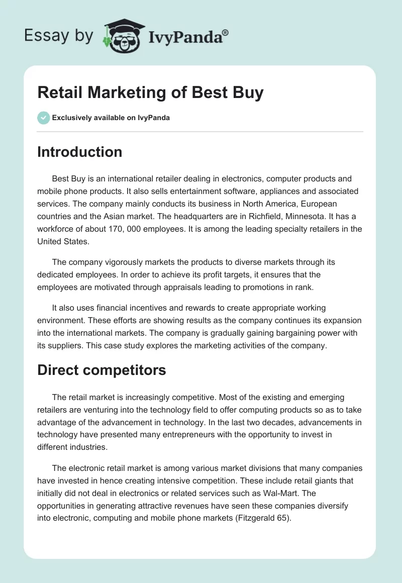 Retail Marketing of Best Buy. Page 1