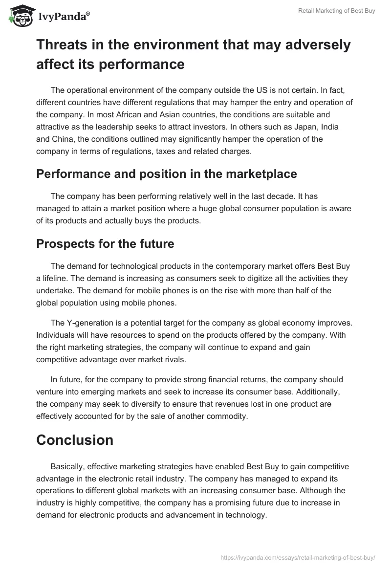 Retail Marketing of Best Buy. Page 4