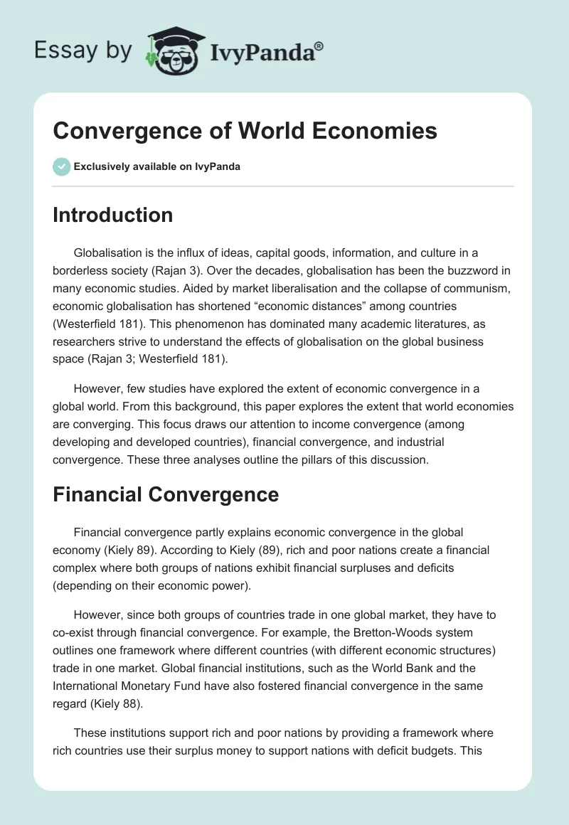 Convergence of World Economies. Page 1