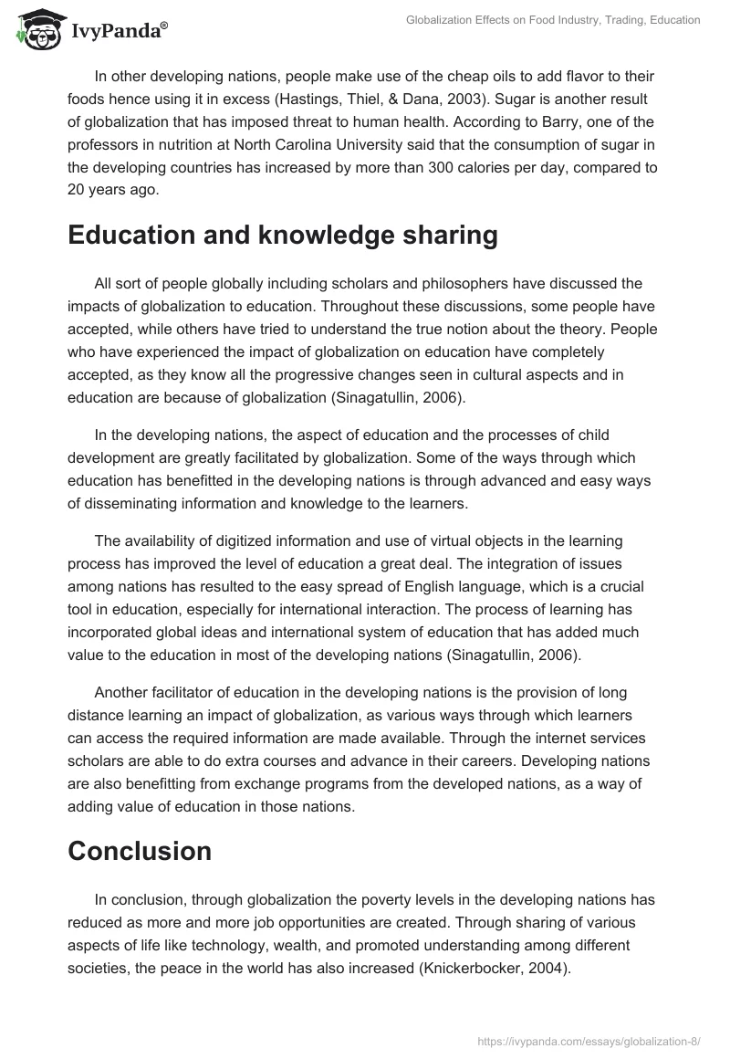 Globalization Effects on Food Industry, Trading, Education. Page 3
