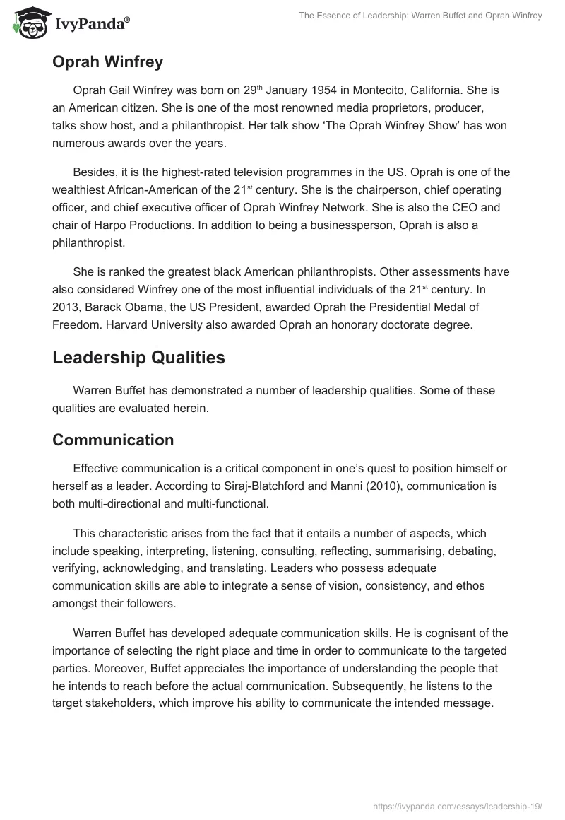 The Essence of Leadership: Warren Buffet and Oprah Winfrey. Page 3