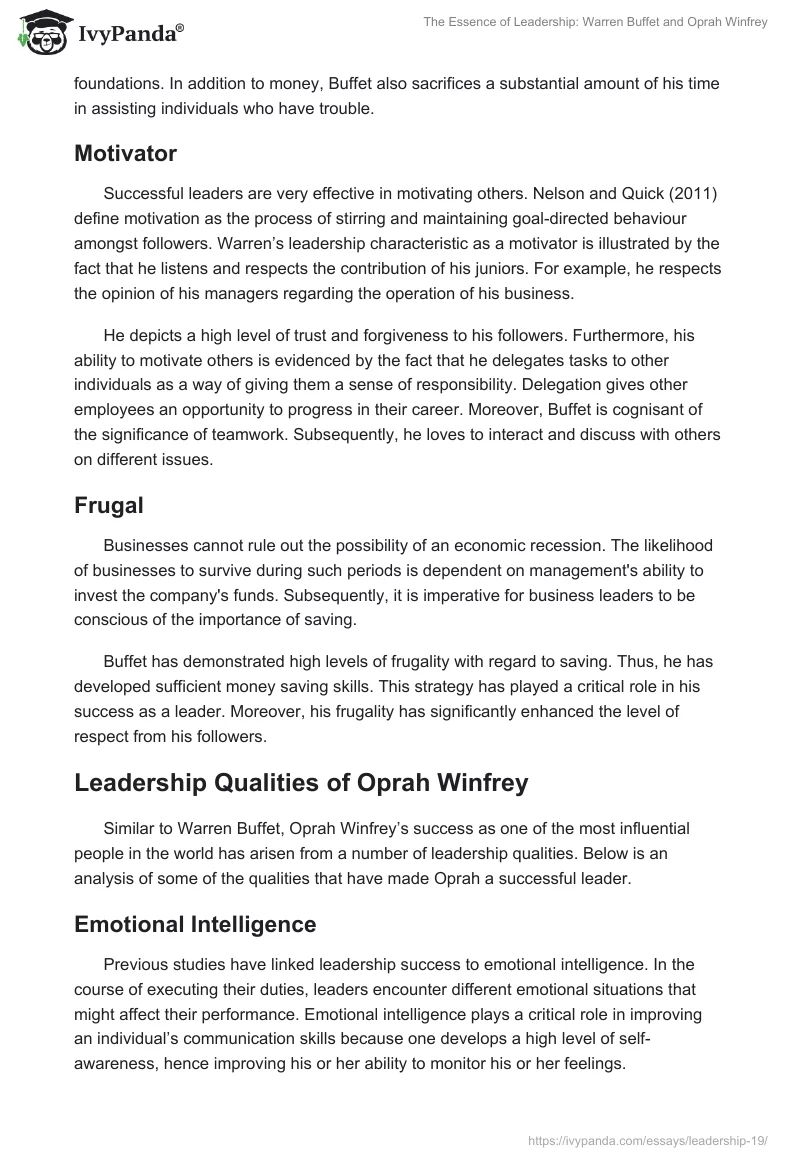 The Essence of Leadership: Warren Buffet and Oprah Winfrey. Page 5