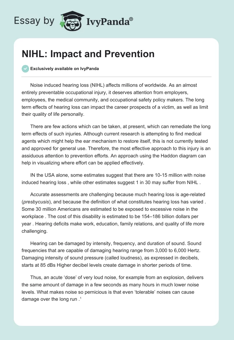 NIHL: Impact and Prevention. Page 1