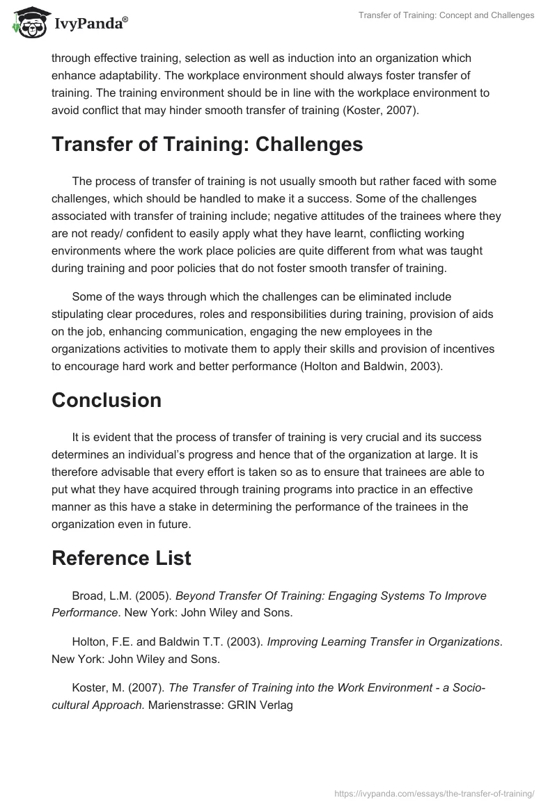 Transfer of Training: Concept and Challenges. Page 2