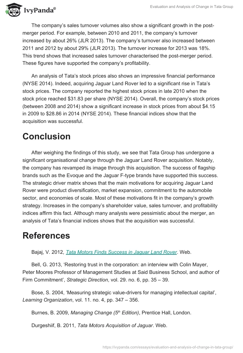 Evaluation and Analysis of Change in Tata Group. Page 5