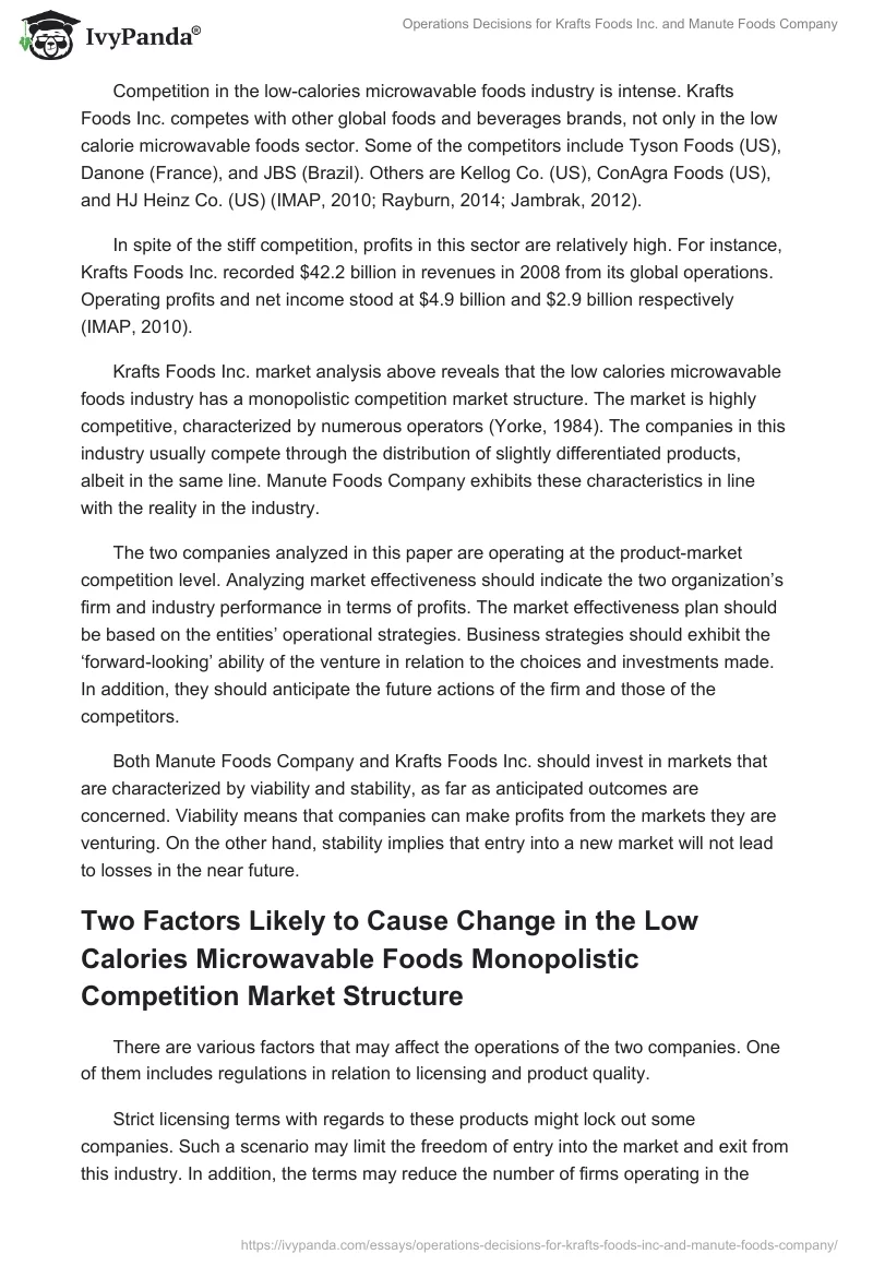 Operations Decisions for Krafts Foods Inc. and Manute Foods Company. Page 2