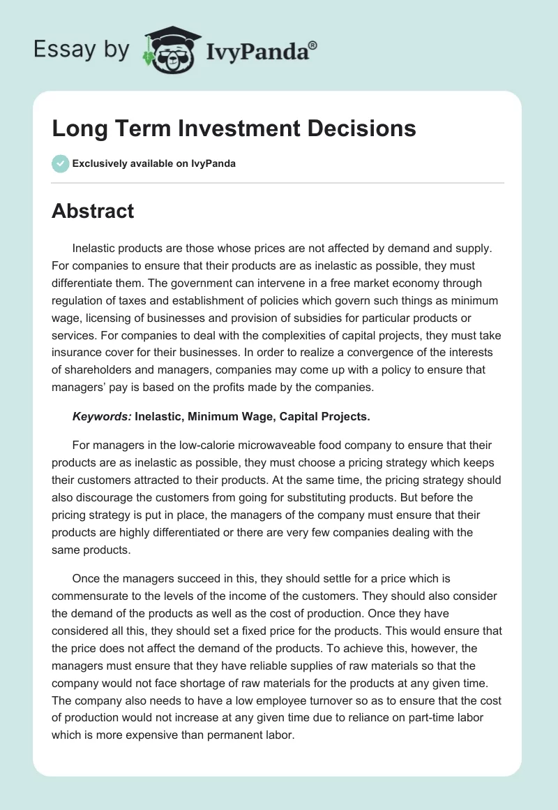 Long Term Investment Decisions. Page 1