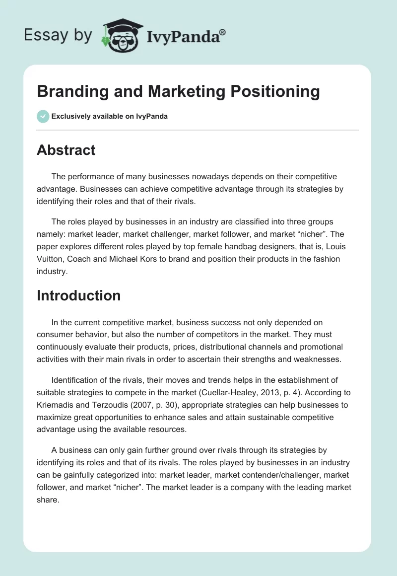 Branding and Marketing Positioning. Page 1