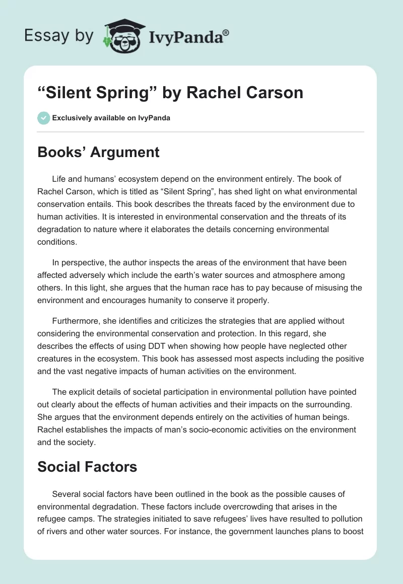 “Silent Spring” by Rachel Carson. Page 1
