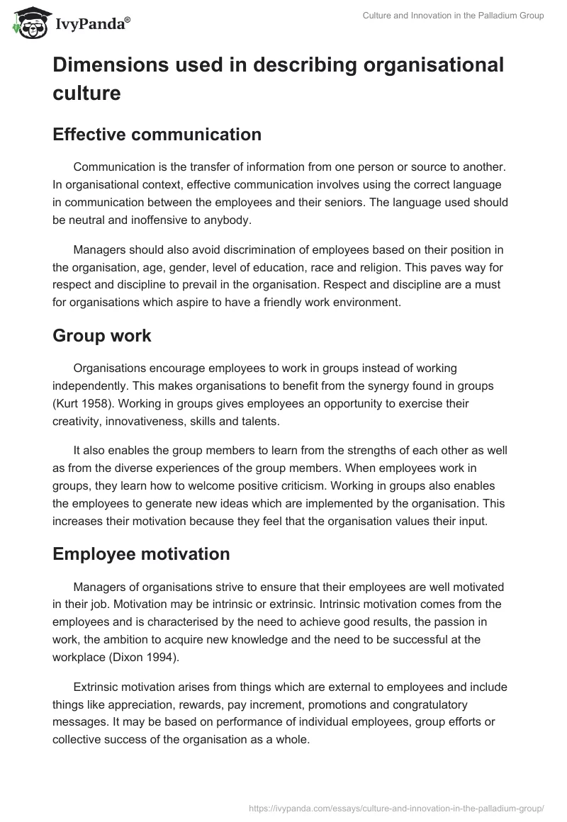 Culture and Innovation in the Palladium Group. Page 3