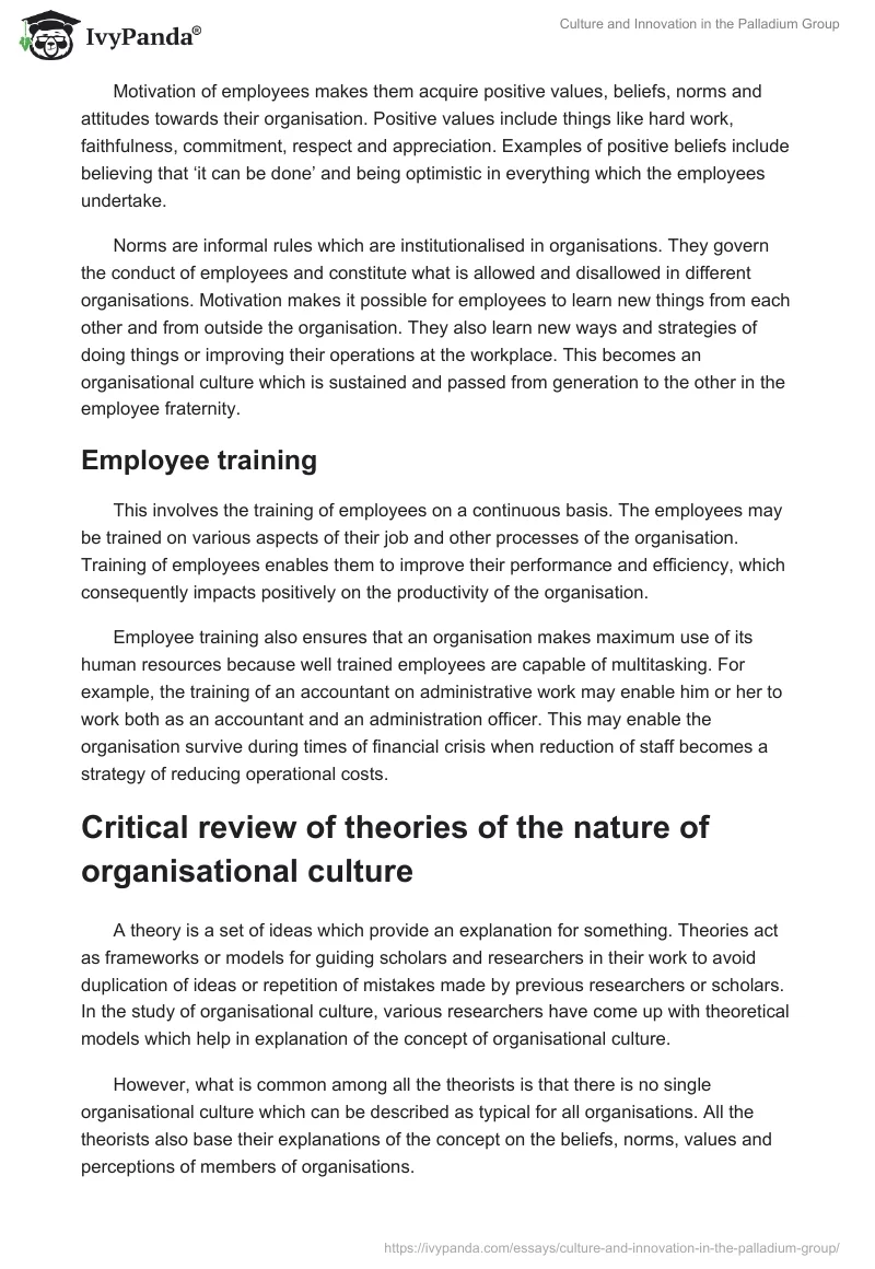 Culture and Innovation in the Palladium Group. Page 4