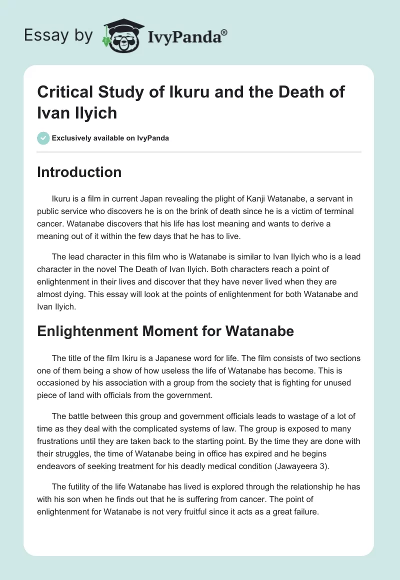Critical Study of Ikuru and the Death of Ivan Ilyich. Page 1