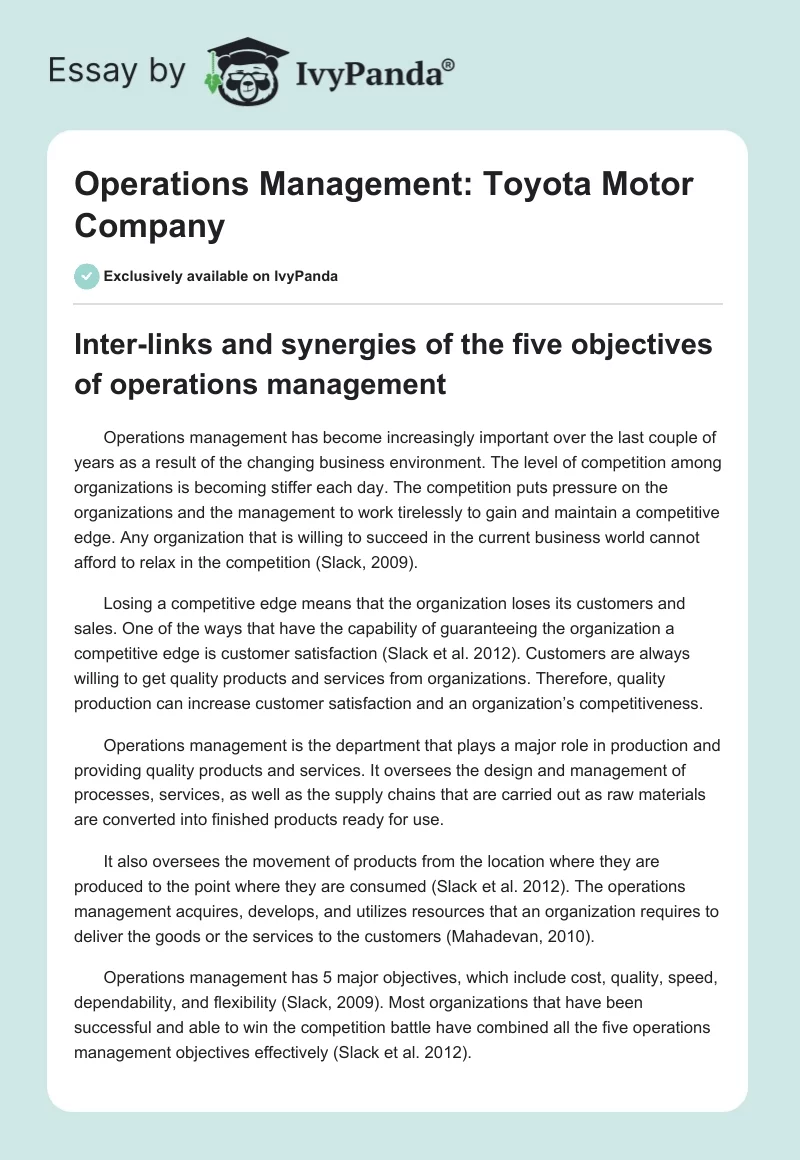 Operations Management: Toyota Motor Company. Page 1