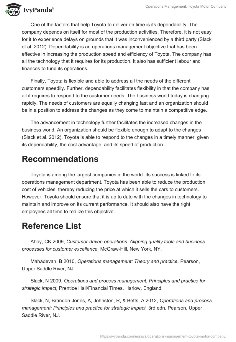 Operations Management: Toyota Motor Company. Page 3
