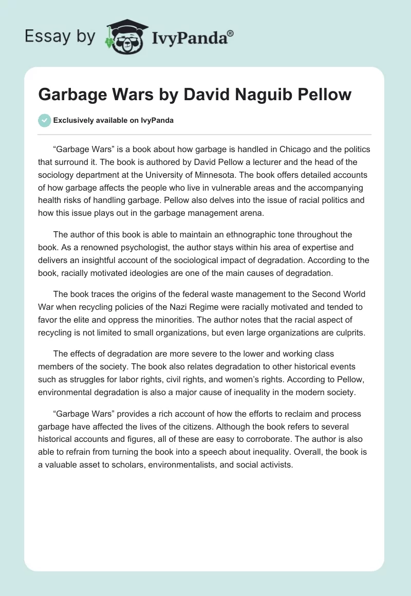 "Garbage Wars" by David Naguib Pellow. Page 1