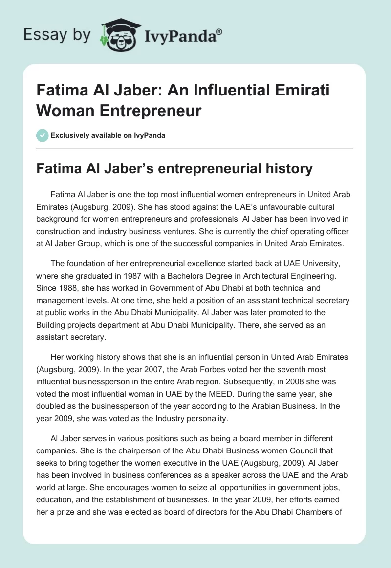 Fatima Al Jaber: An Influential Emirati Woman Entrepreneur. Page 1