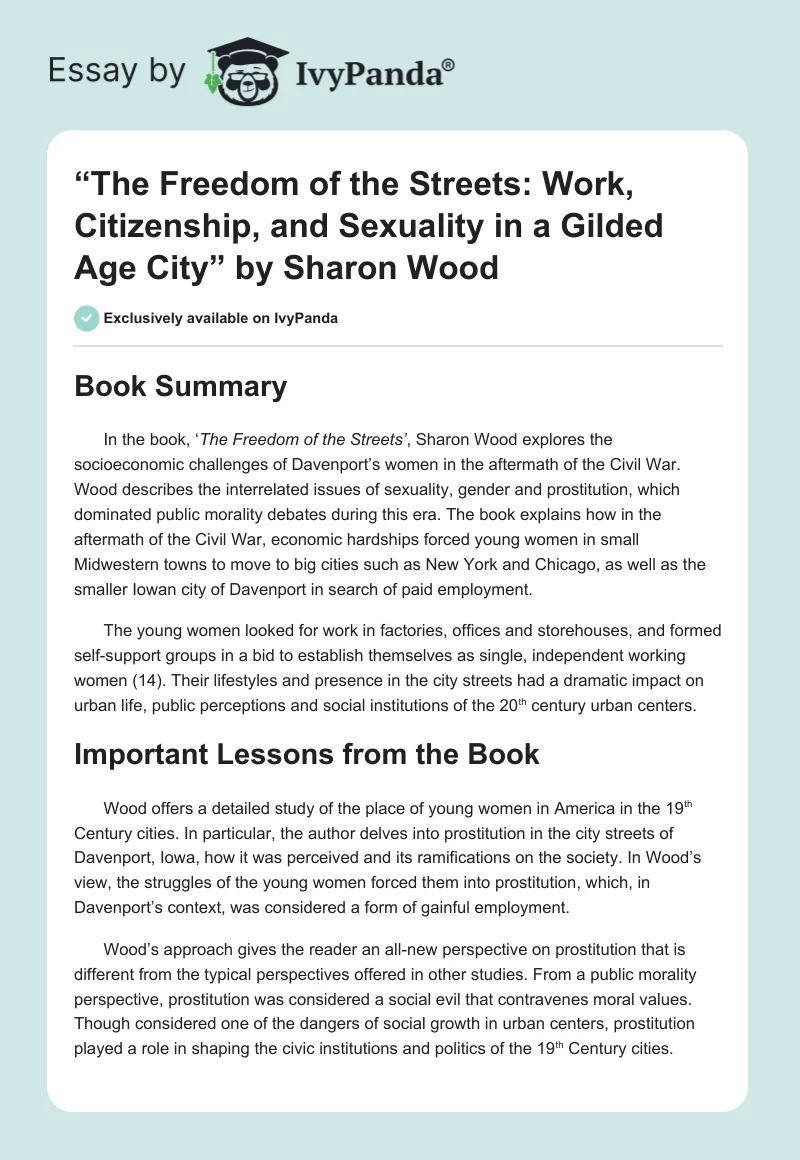 “The Freedom of the Streets: Work, Citizenship, and Sexuality in a Gilded Age City” by Sharon Wood. Page 1