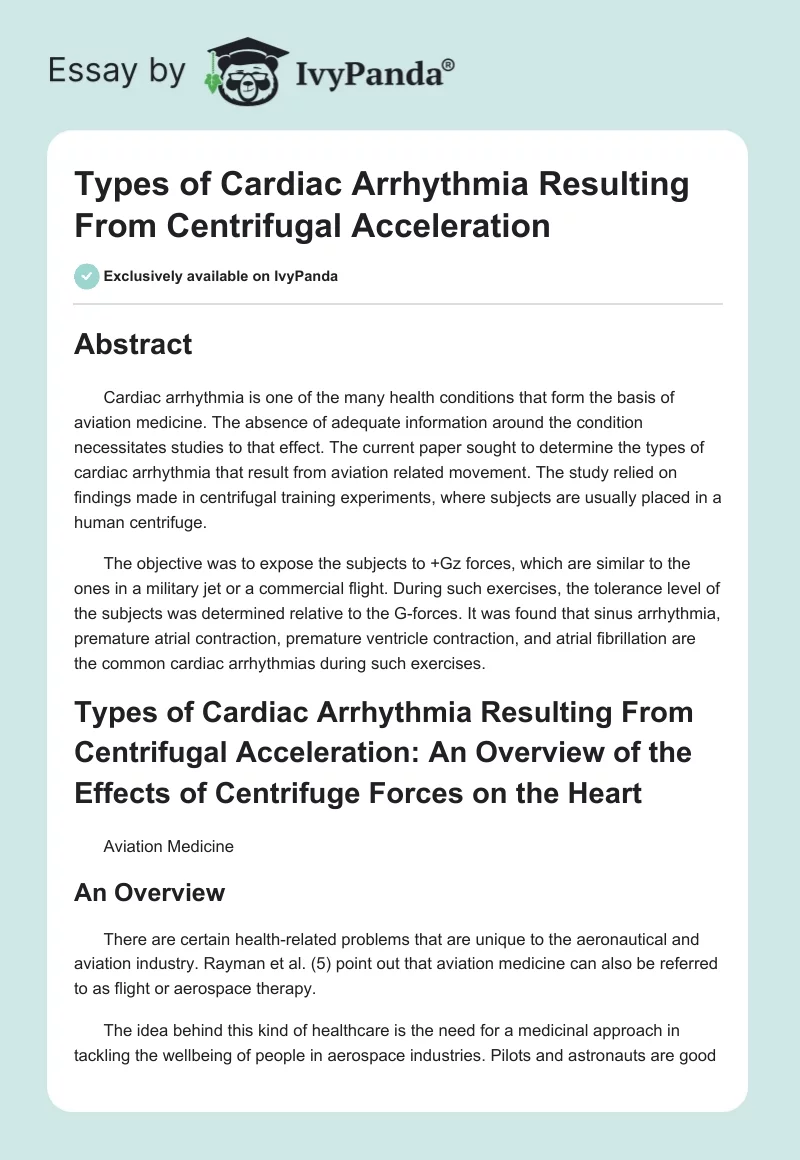 Types of Cardiac Arrhythmia Resulting From Centrifugal Acceleration. Page 1