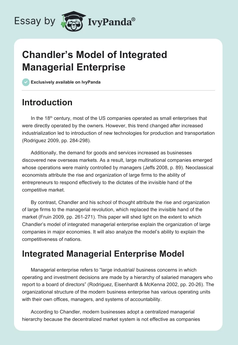 Chandler’s Model of Integrated Managerial Enterprise. Page 1