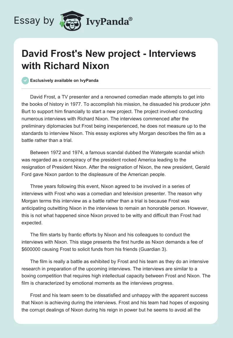 David Frost's New project - Interviews with Richard Nixon. Page 1