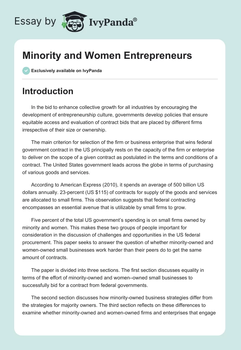 Minority and Women Entrepreneurs. Page 1
