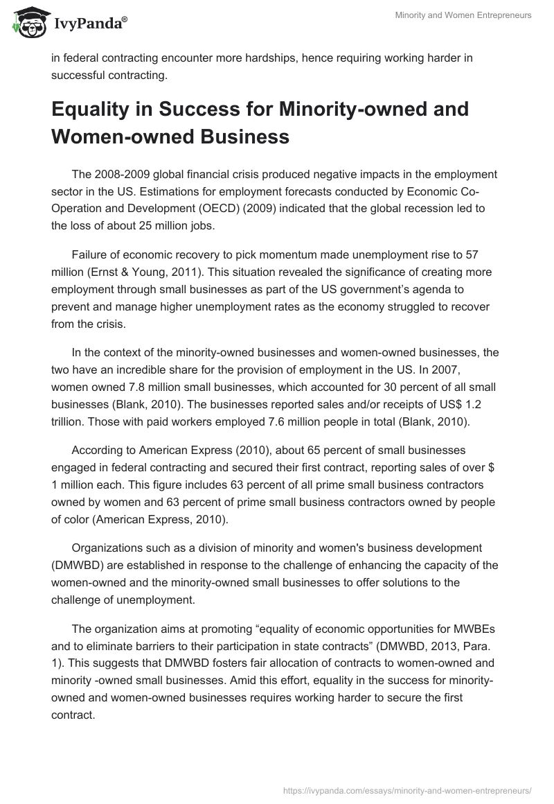 Minority and Women Entrepreneurs. Page 2