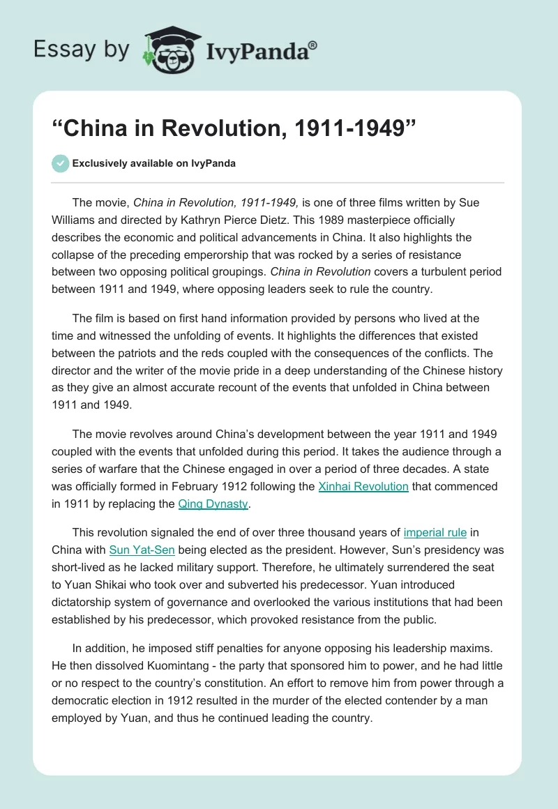 “China in Revolution, 1911-1949”. Page 1