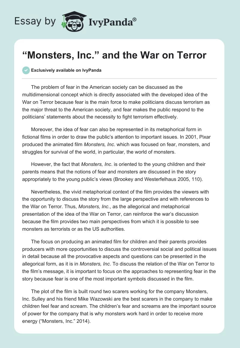 “Monsters, Inc.” and the War on Terror. Page 1