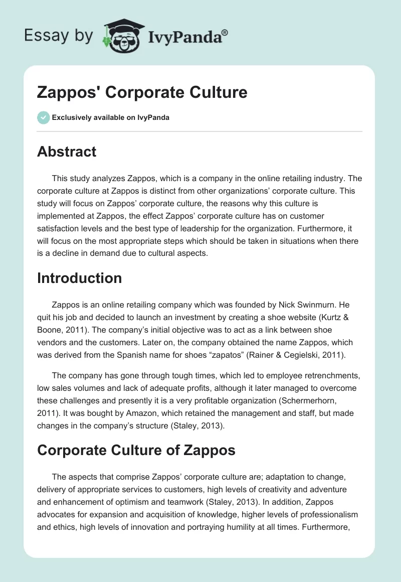 Zappos' Corporate Culture. Page 1