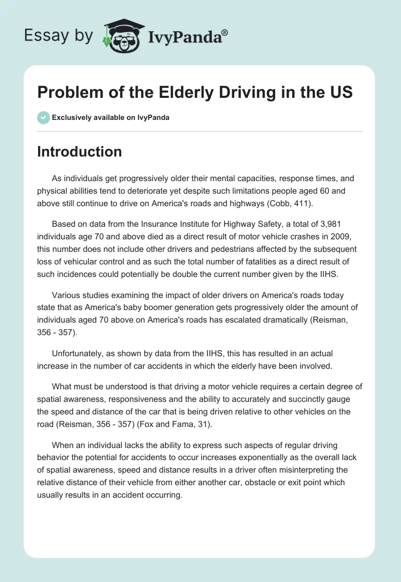 Problem of the Elderly Driving in the US. Page 1