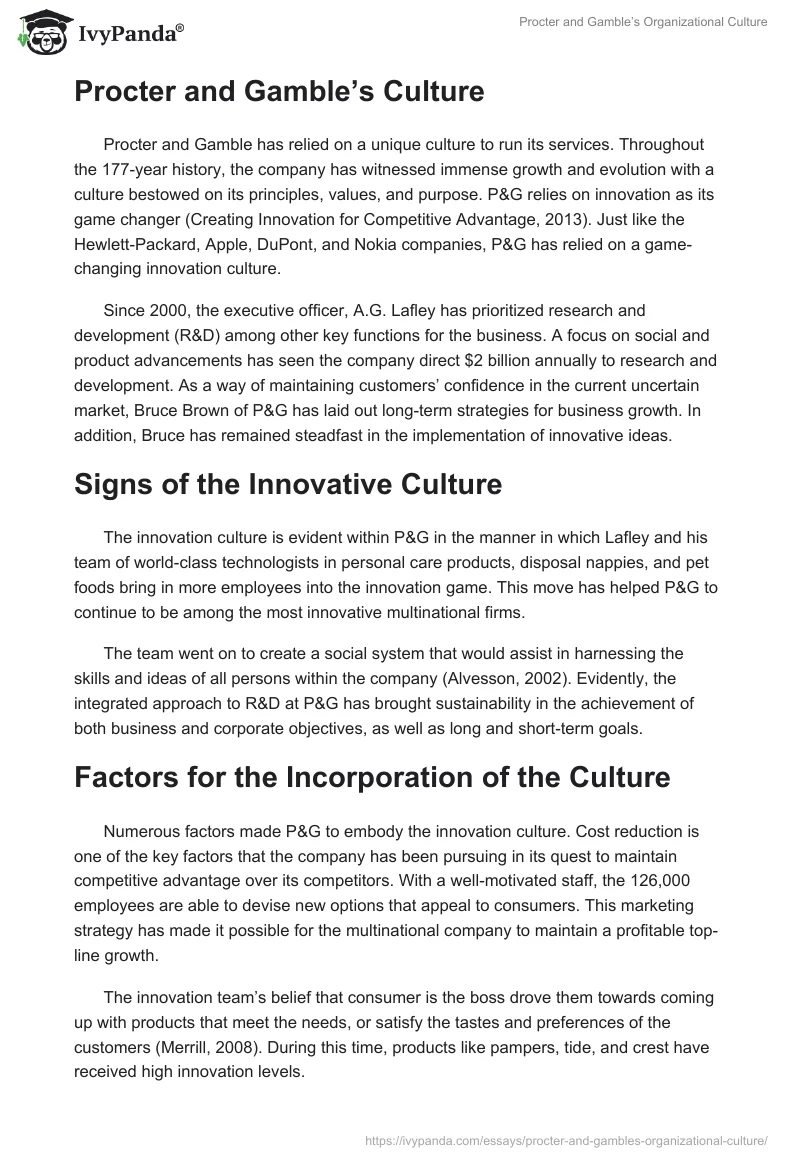 Procter and Gamble’s Organizational Culture. Page 2