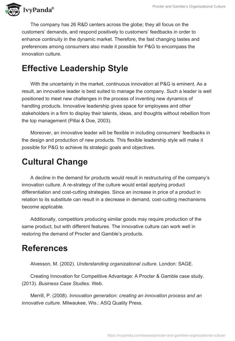 Procter and Gamble’s Organizational Culture. Page 3