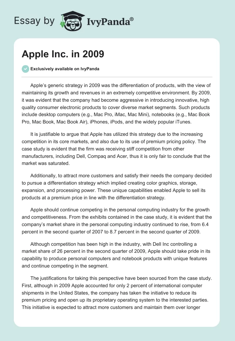 Apple Inc. in 2009. Page 1