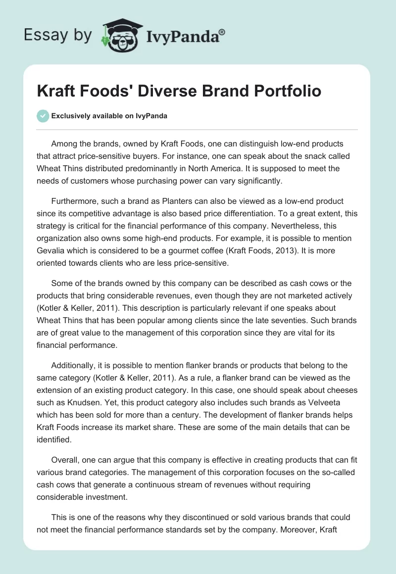 Kraft Foods' Diverse Brand Portfolio. Page 1