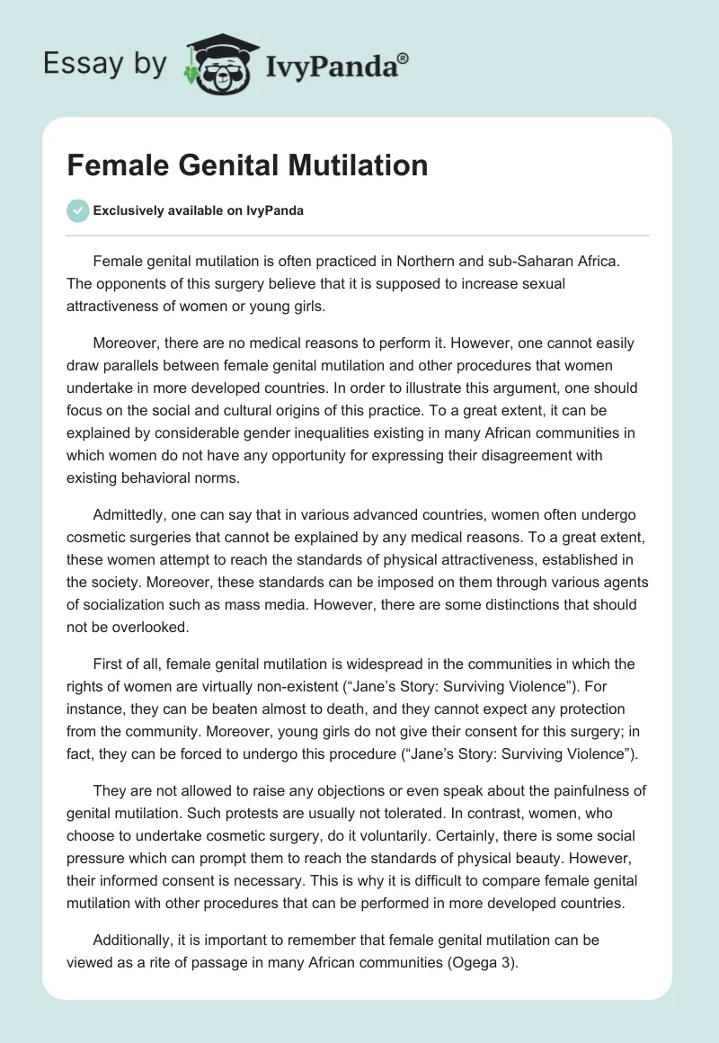 Female Genital Mutilation. Page 1