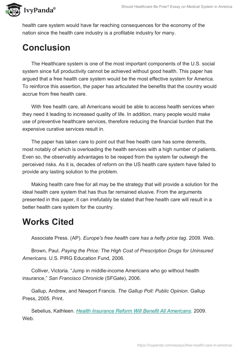 Should Healthcare Be Free? Essay on Medical System in America. Page 4