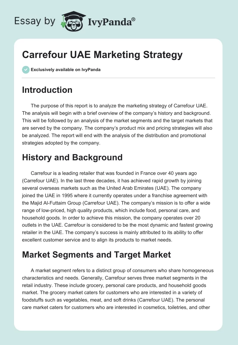 Carrefour UAE Marketing Strategy. Page 1