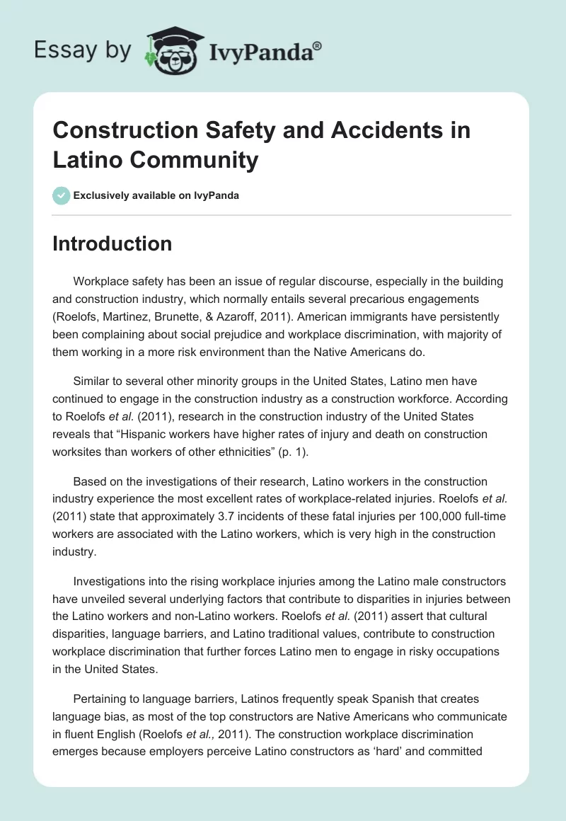 Construction Safety and Accidents in Latino Community. Page 1
