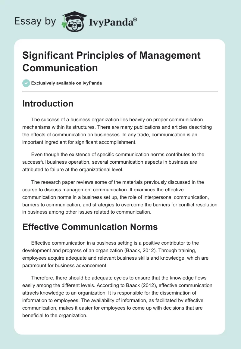 Significant Principles of Management Communication. Page 1
